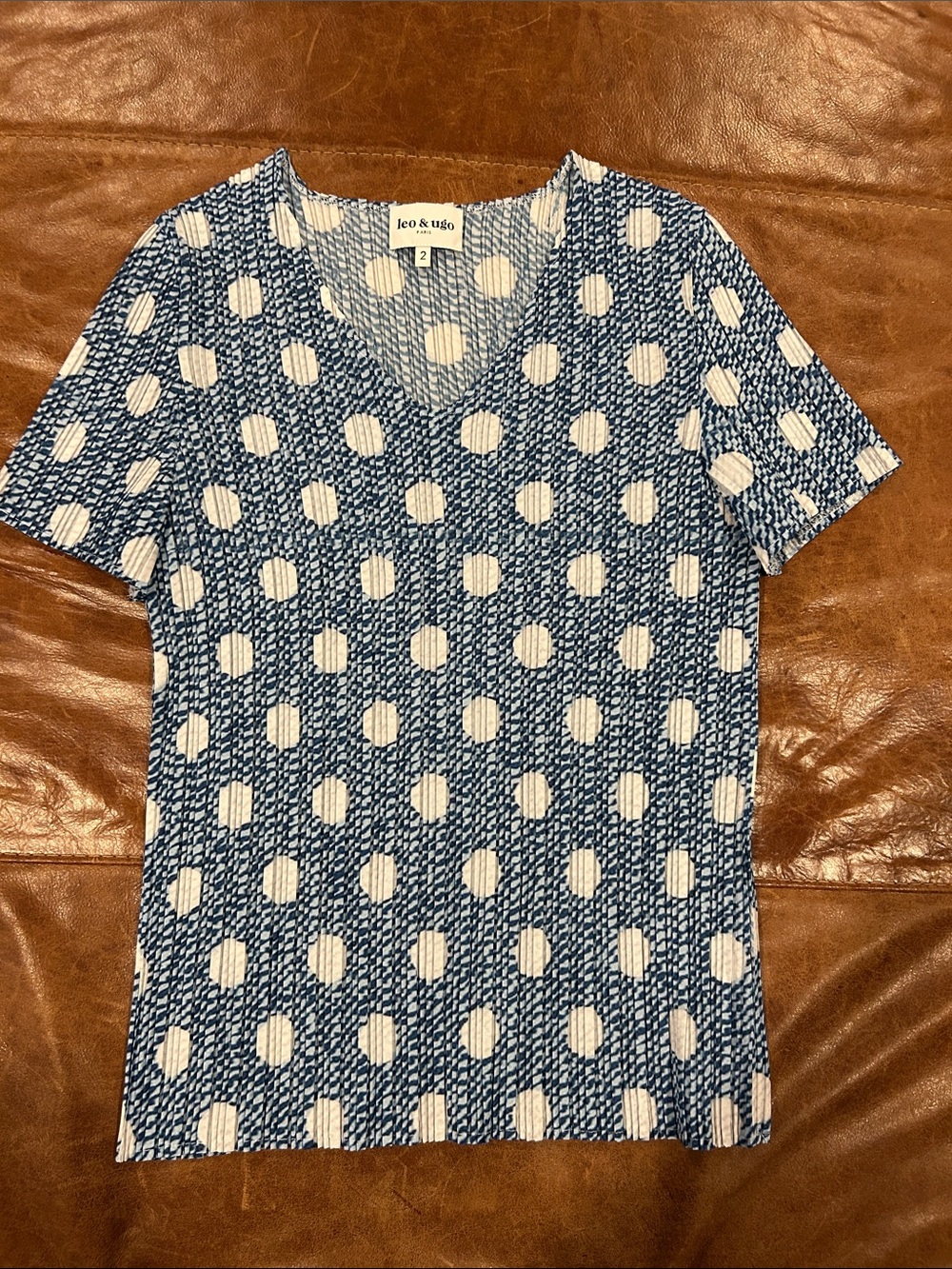 Leo & Ugo Blue Polka Dot V-Neck Short Sleeve Top